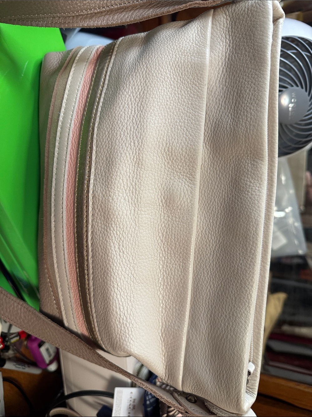 The Sak Cream Crossbody with Pink and Olive Accent Stripes